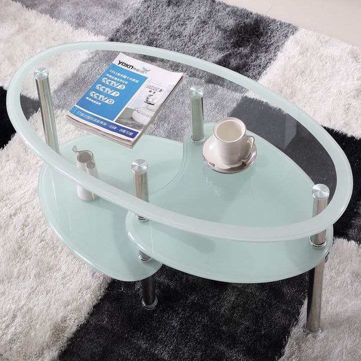 橢圓形創意鋼化玻璃簡約茶桌